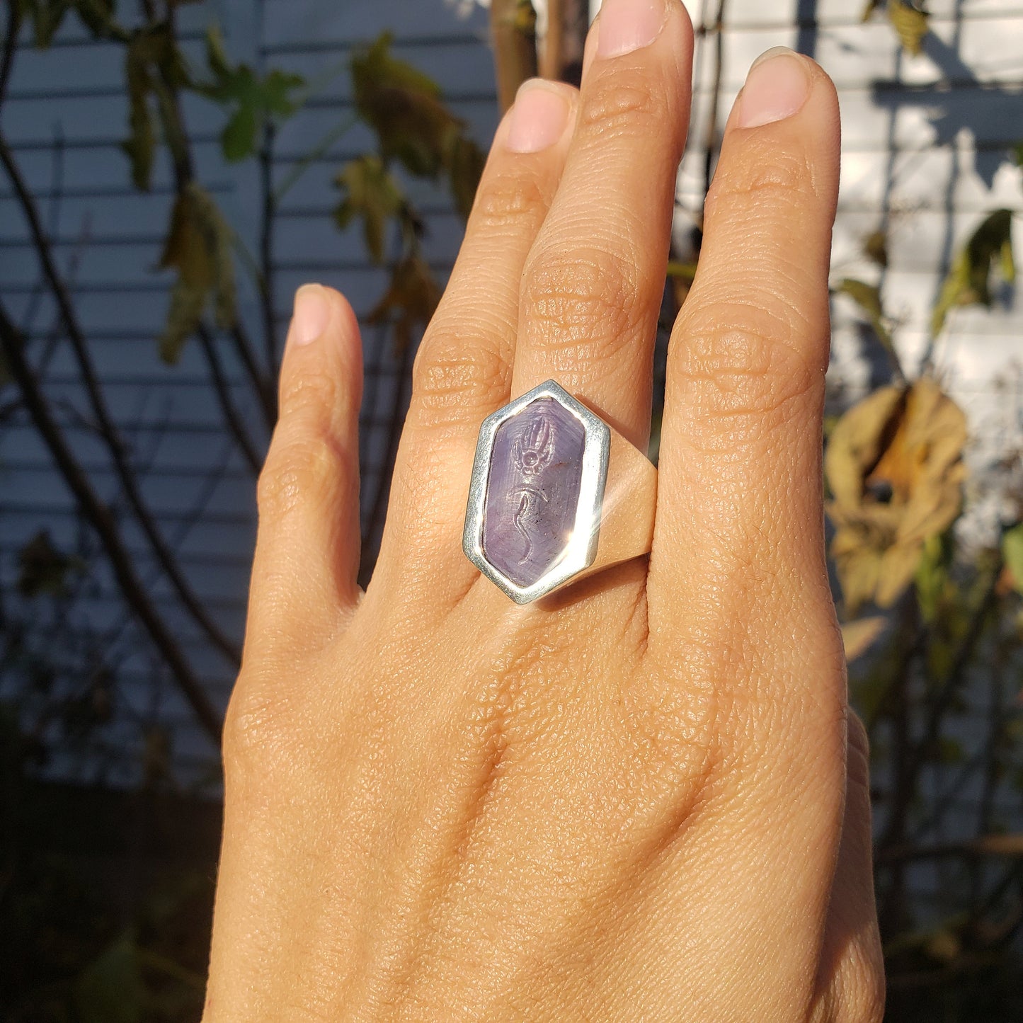 Sapphire flower silver ring