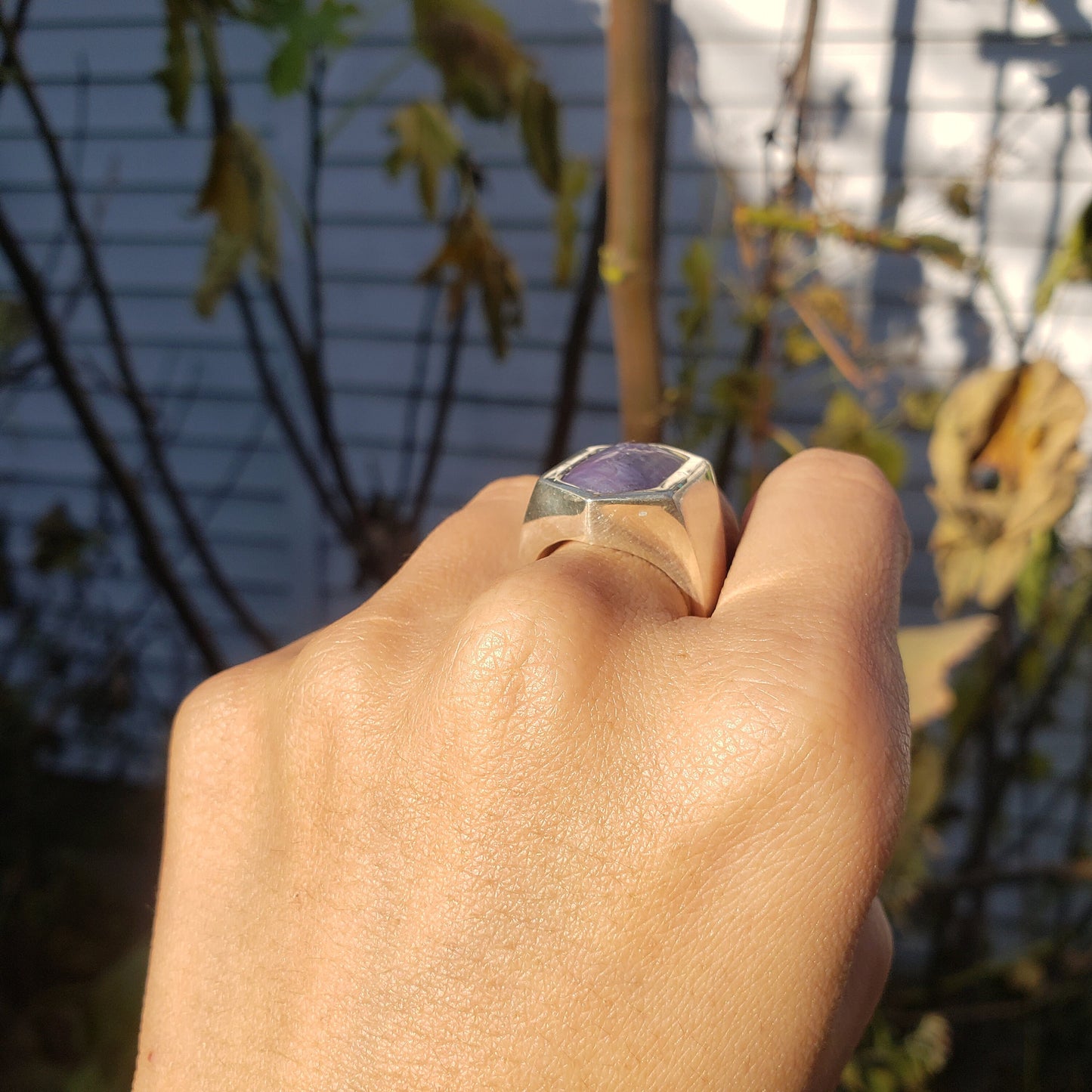 Sapphire flower silver ring