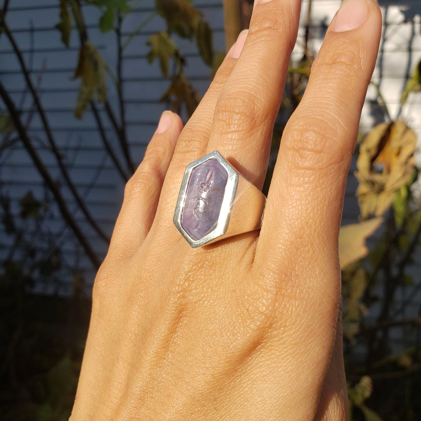 Sapphire flower silver ring