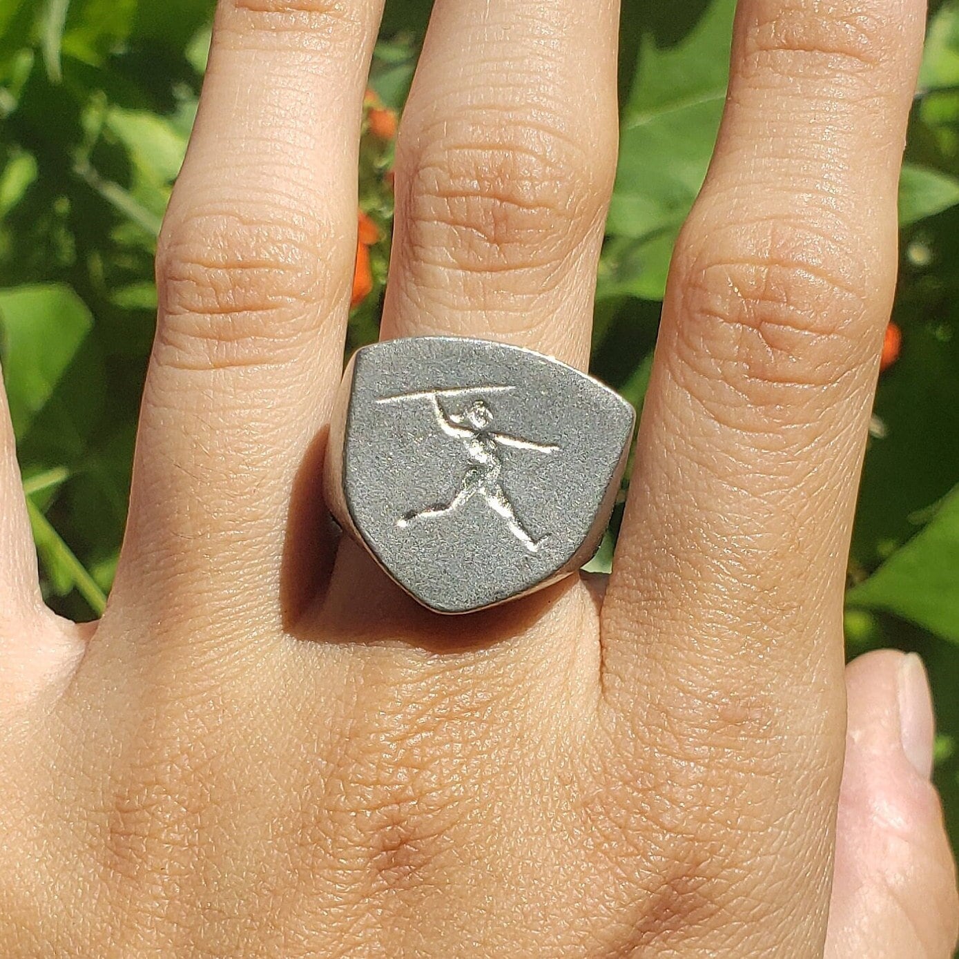 Javelin throw wax seal signet ring