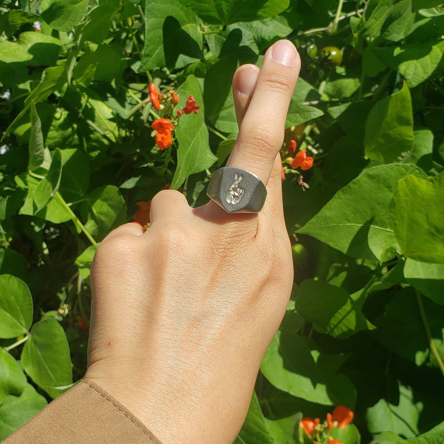 Fingers crossed wax seal signet ring