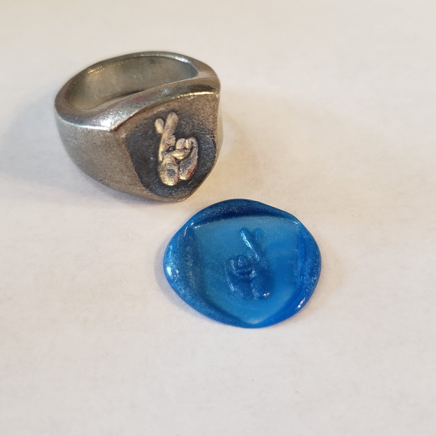 Fingers crossed wax seal signet ring