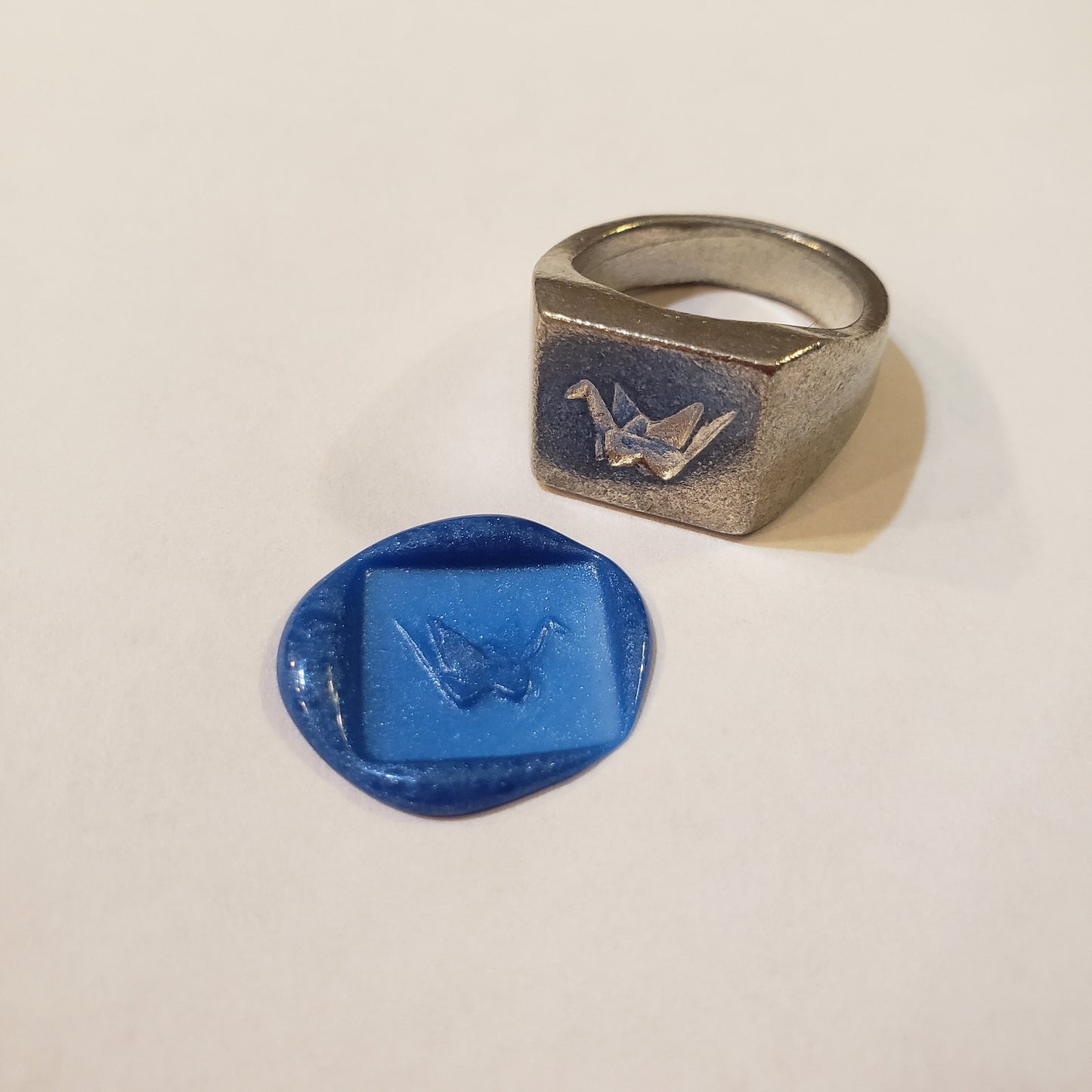 Origami crane wax seal signet ring