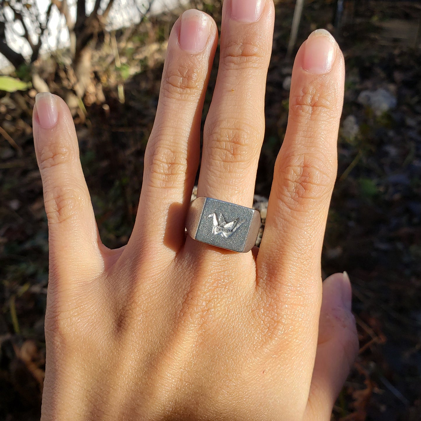 Origami crane wax seal signet ring