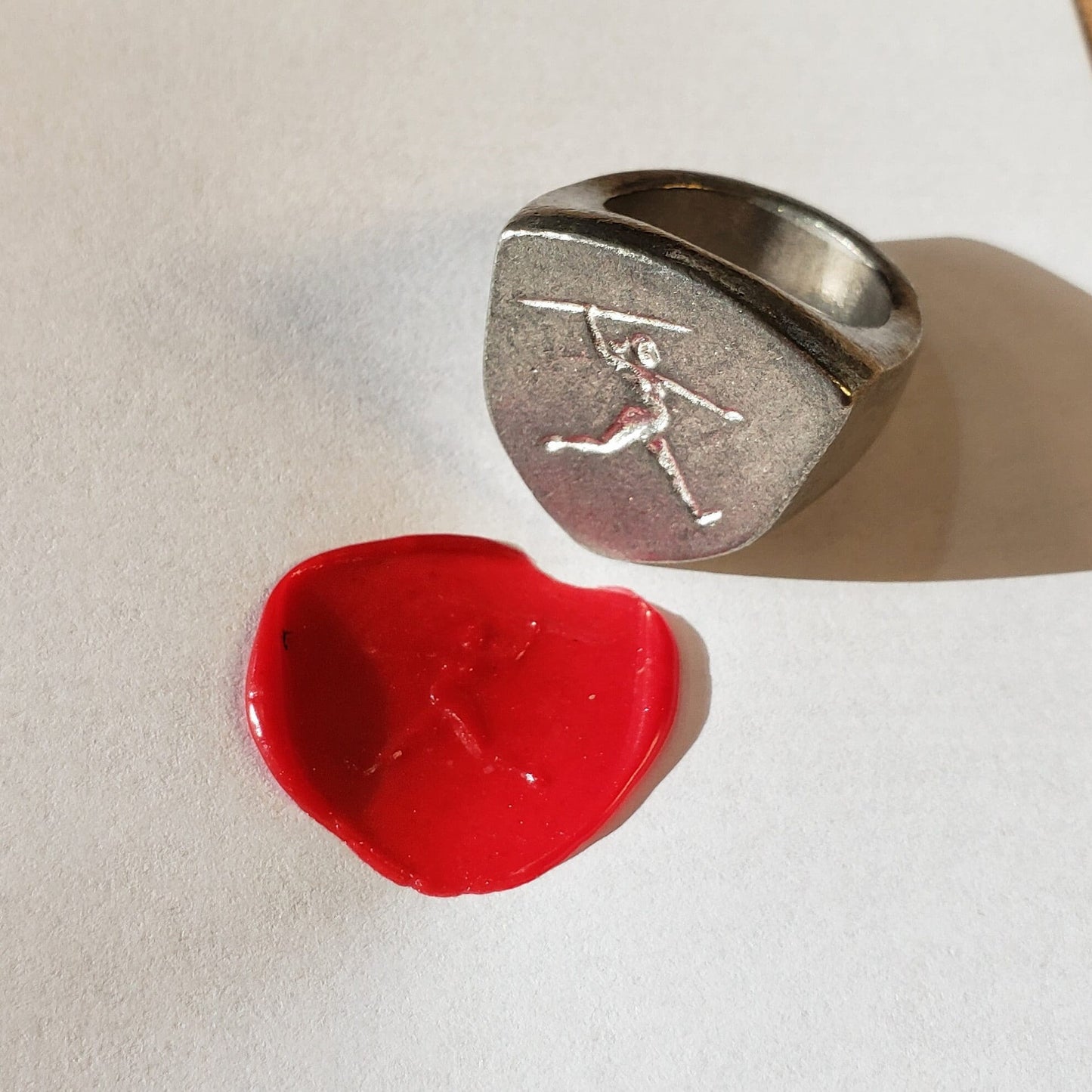 Javelin throw wax seal signet ring