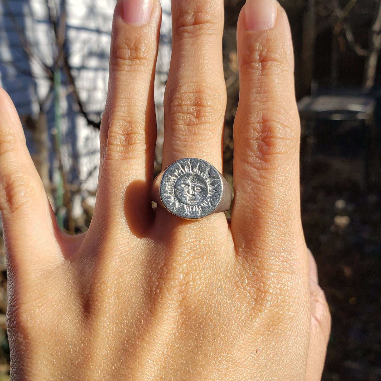 sun and moon face wax seal signet ring