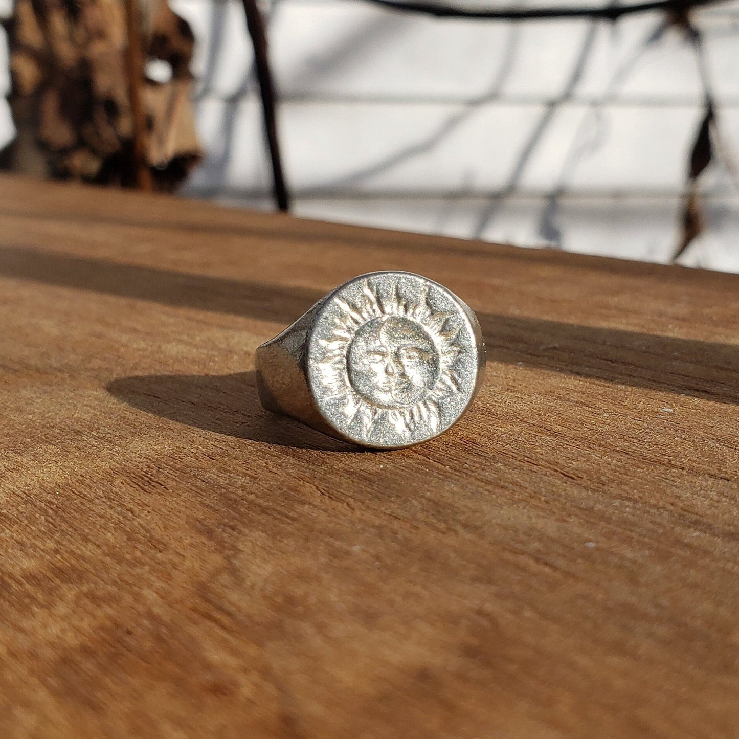 sun and moon face wax seal signet ring