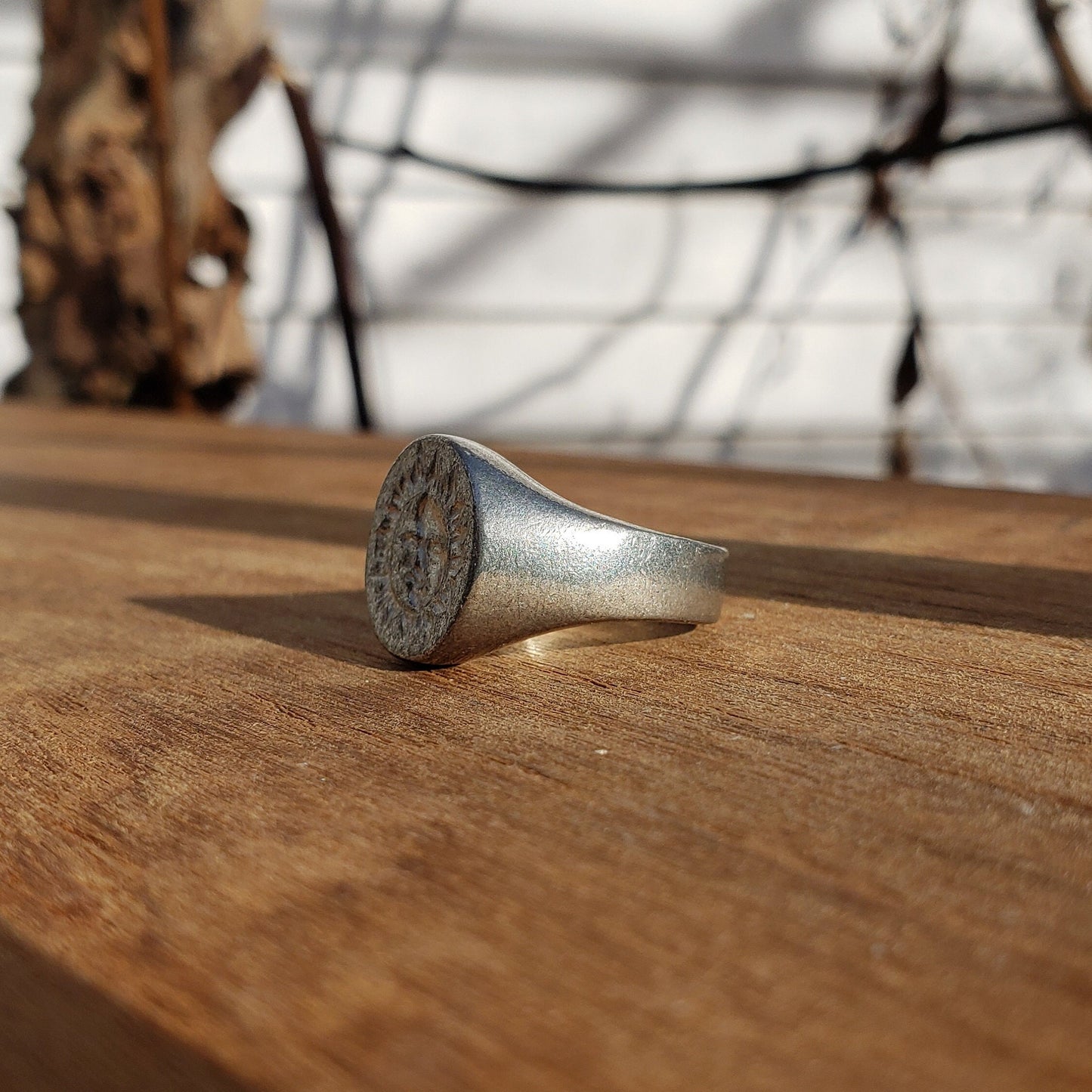 sun and moon face wax seal signet ring