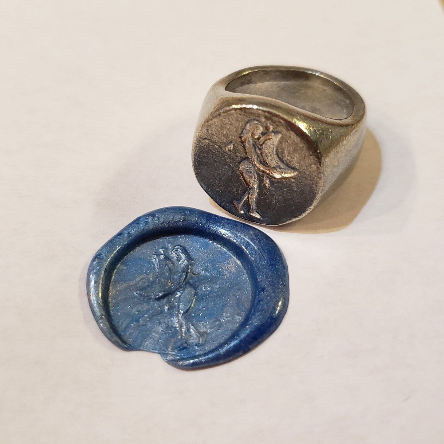 Embracing the moon wax seal signet ring