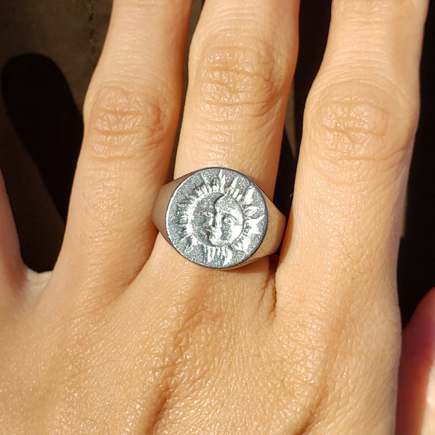 sun and moon face wax seal signet ring