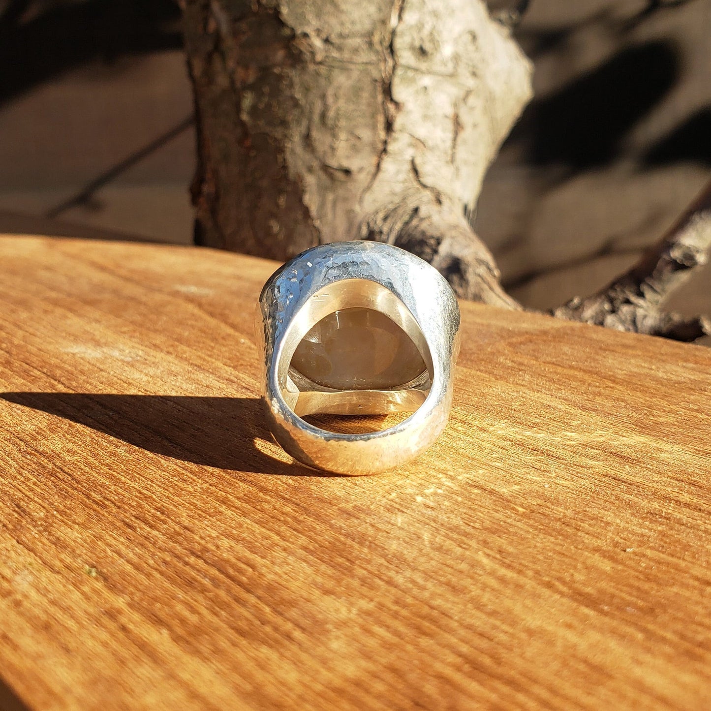 Ouroboros agate geode silver ring