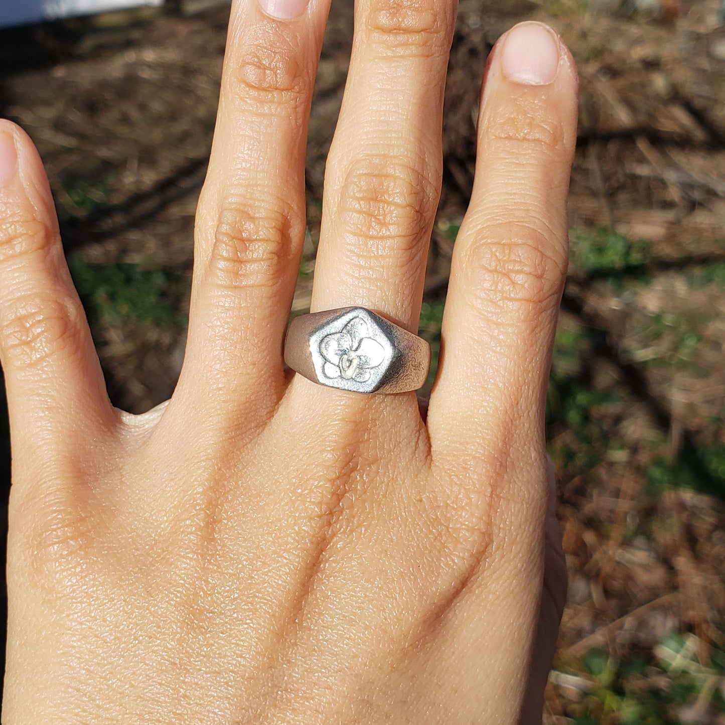 Orchid wax seal signet ring