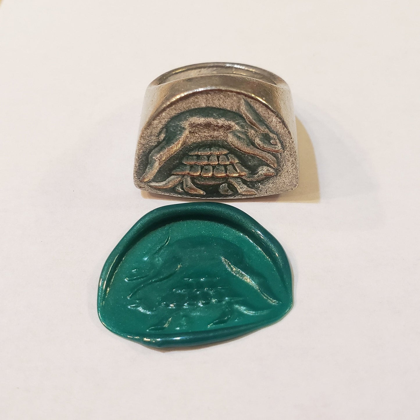 Tortoise and hare wax seal signet ring