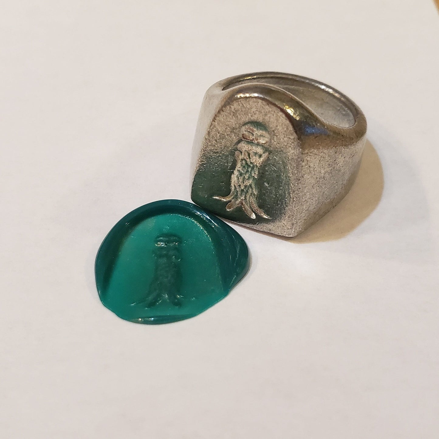 Hidden owl wax seal signet ring