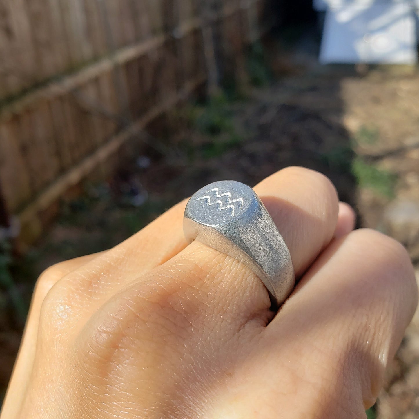 Aquarius sign wax seal signet ring