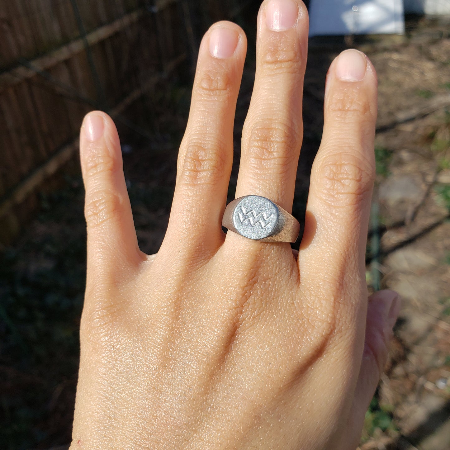 Aquarius sign wax seal signet ring