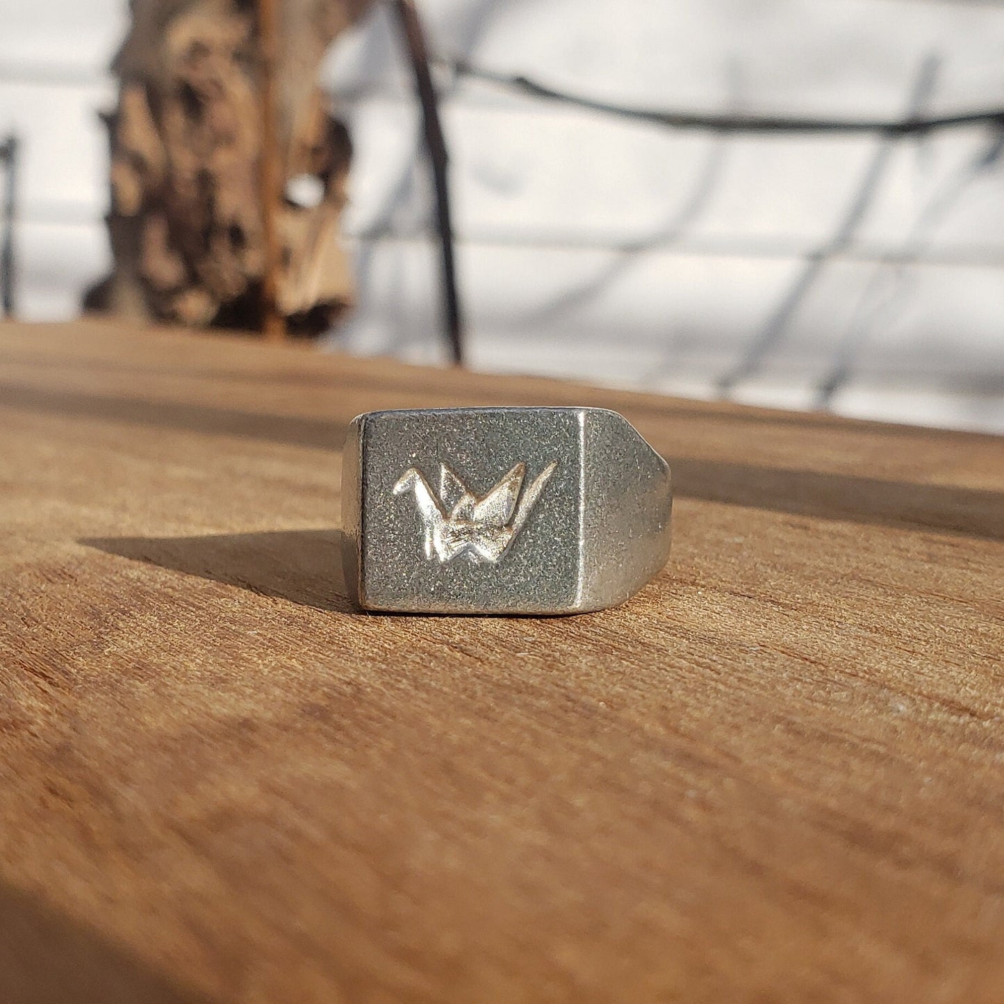 Origami crane wax seal signet ring