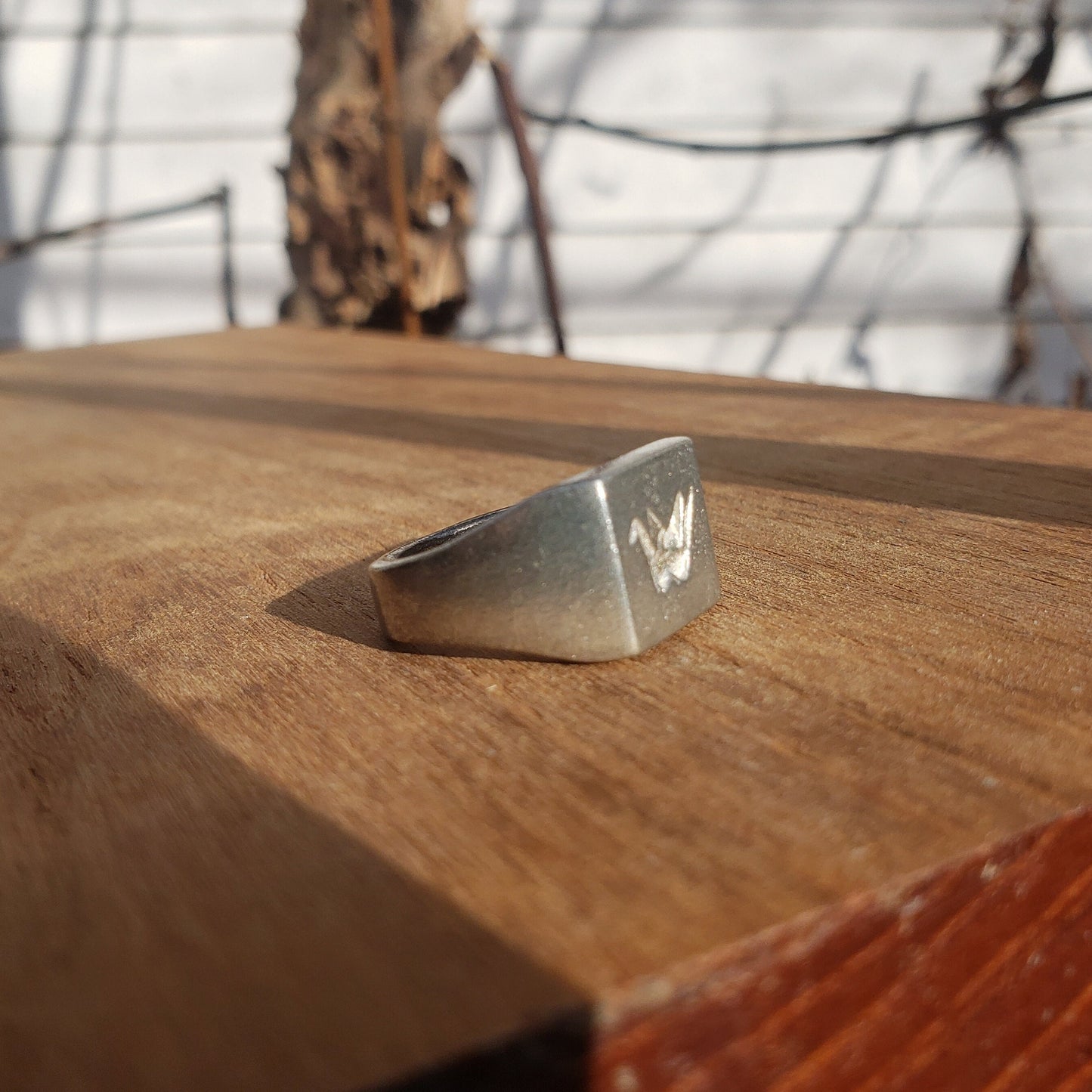 Origami crane wax seal signet ring