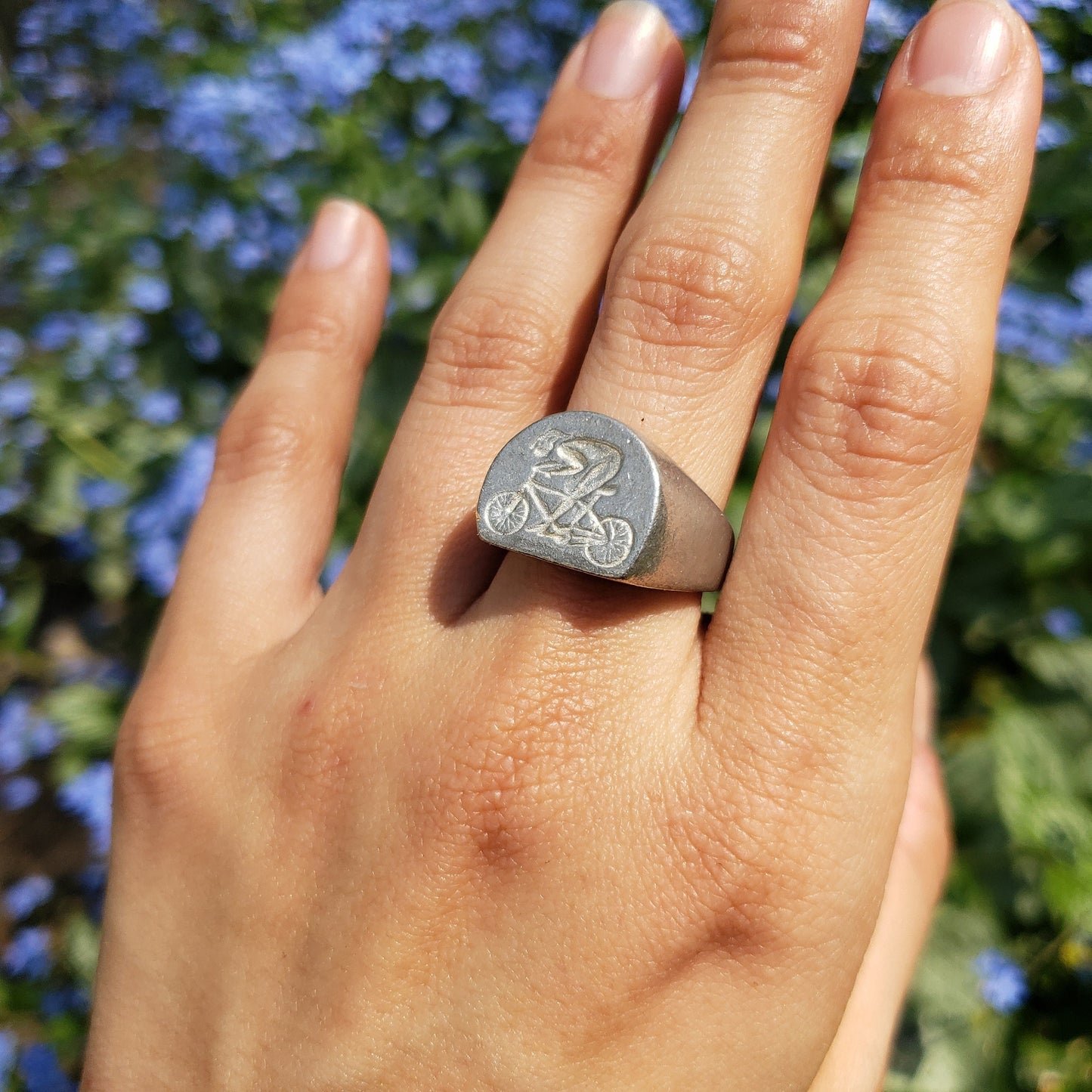 Bicyclist wax seal signet ring