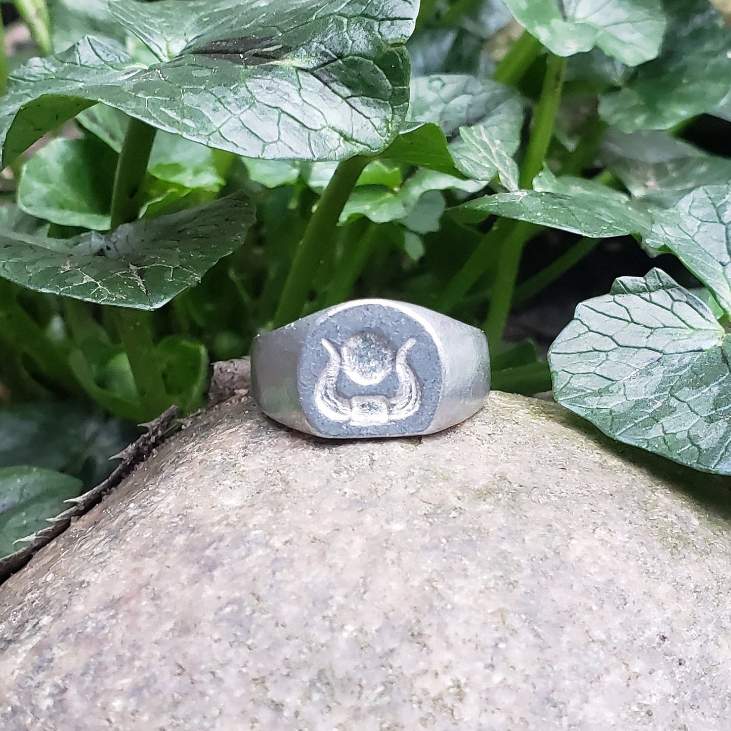 Hathor horns with sun disk wax seal signet ring