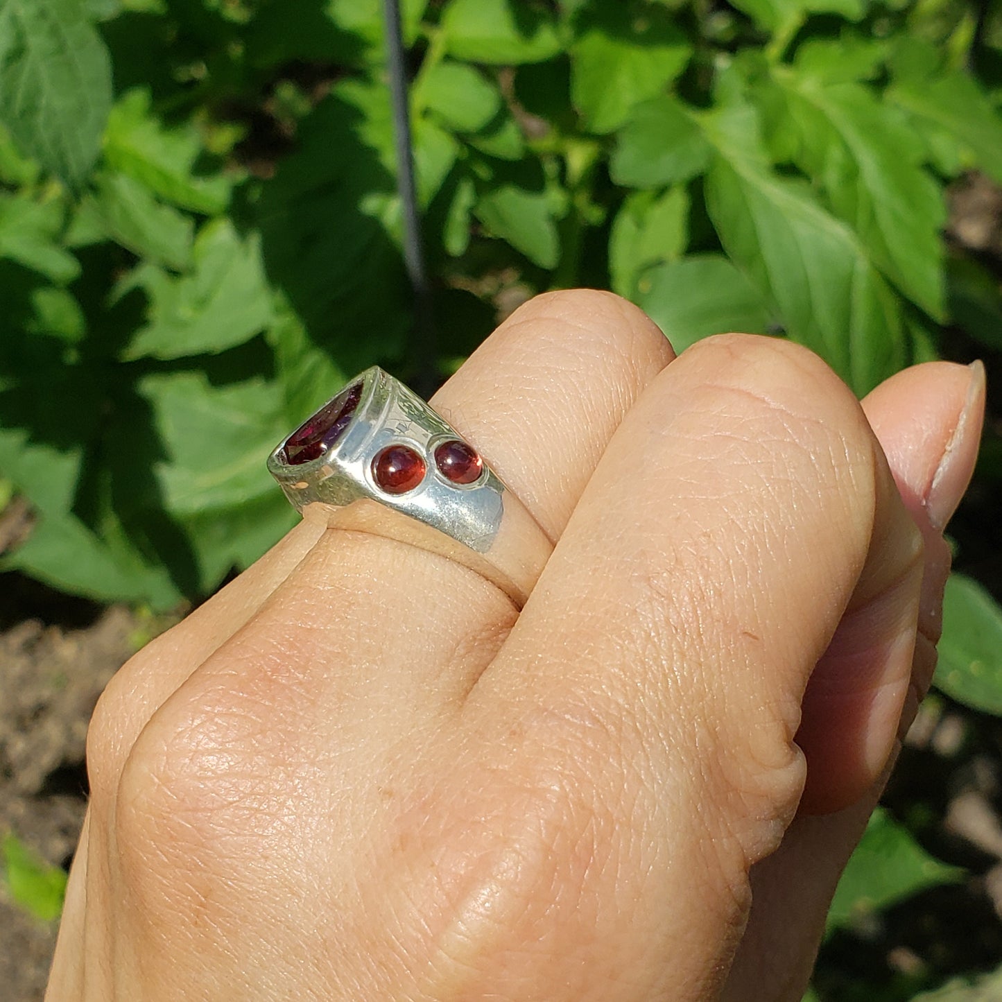 Cherry intaglio garnet silver ring