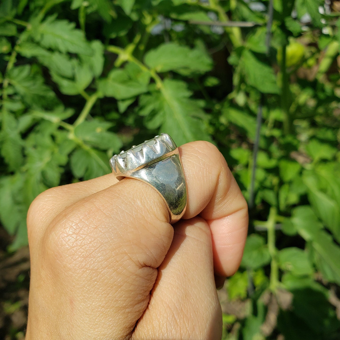 Jade birdcage silver ring