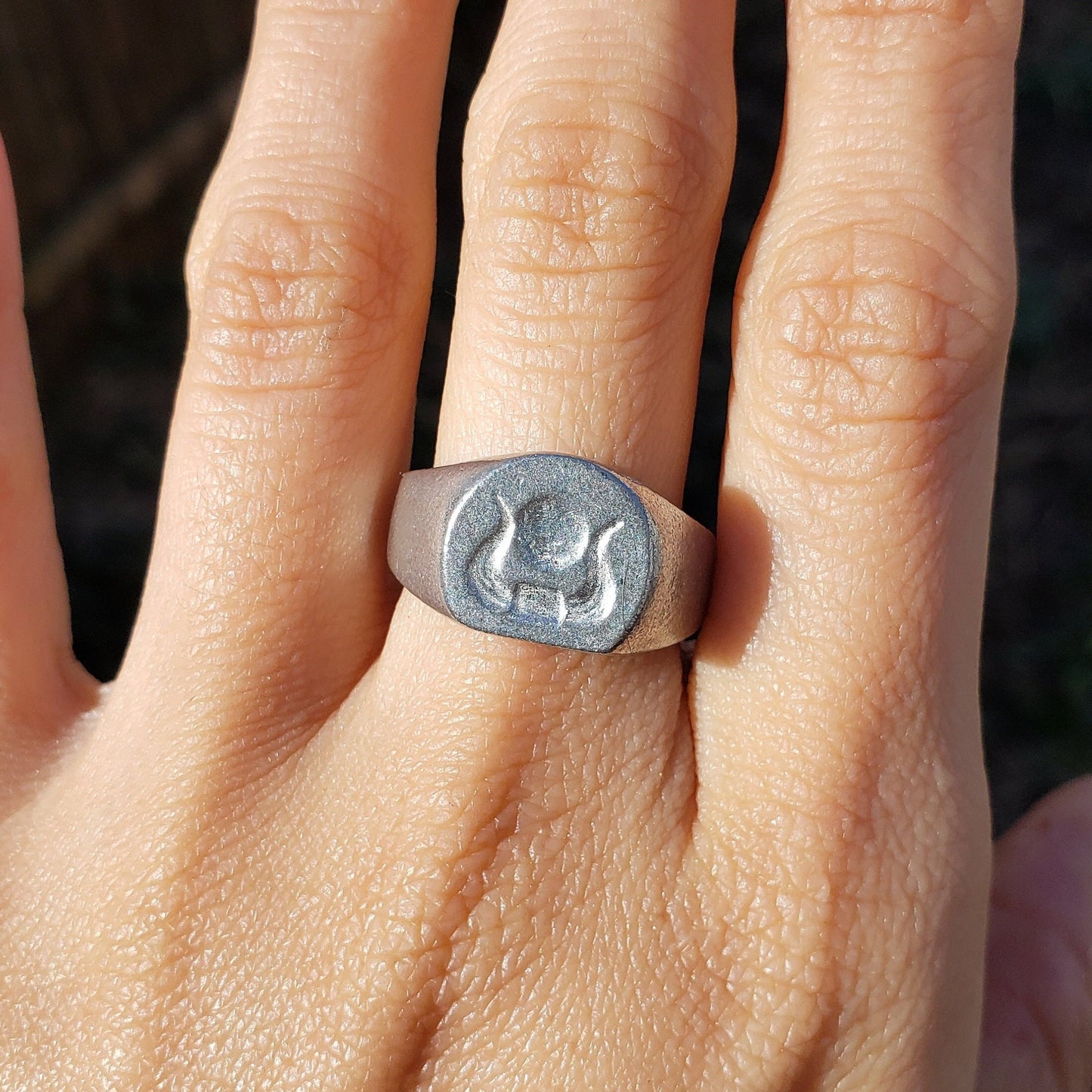 Hathor horns with sun disk wax seal signet ring