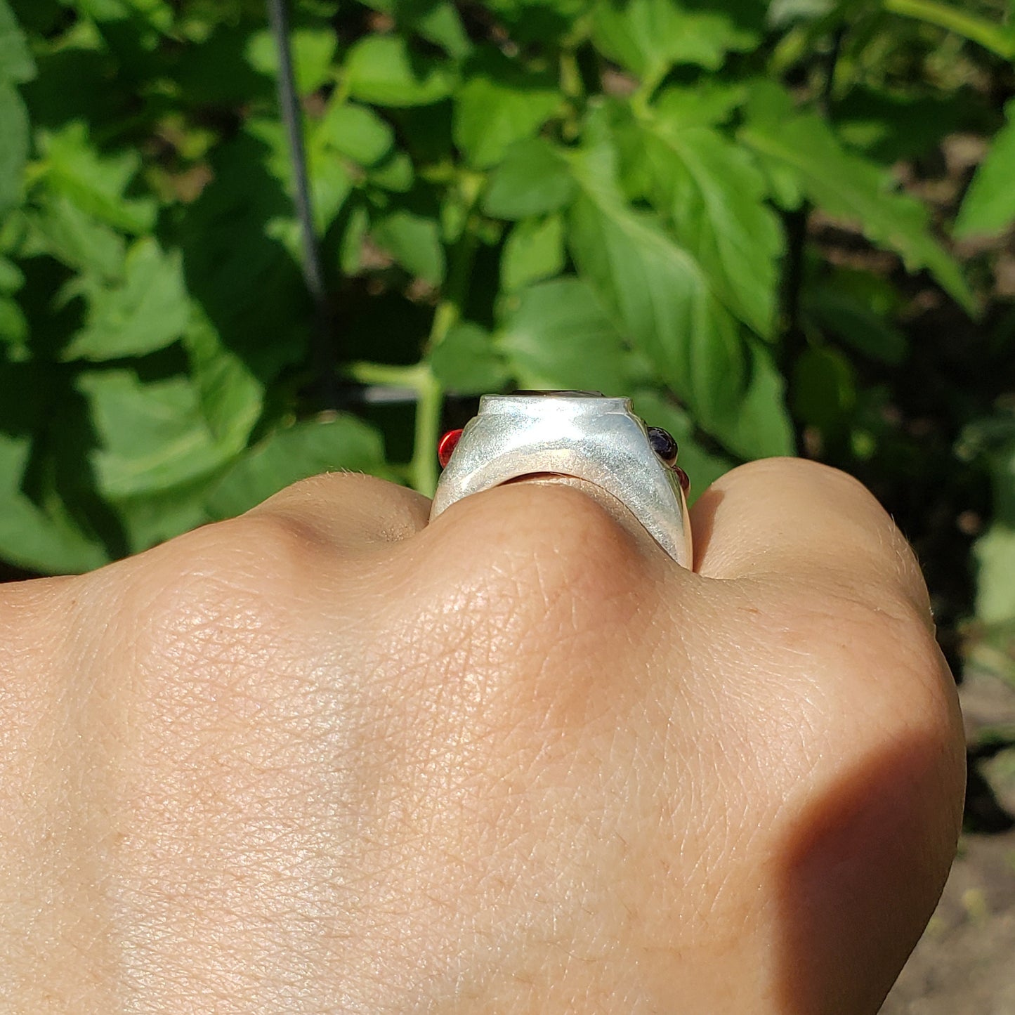 Cherry intaglio garnet silver ring