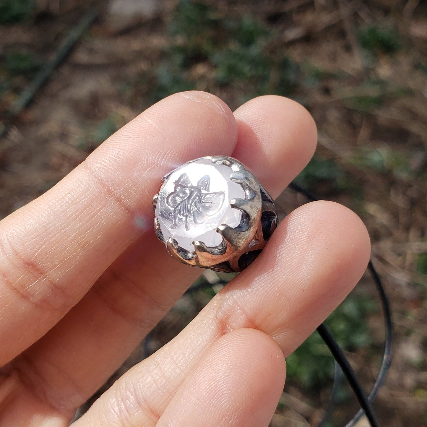 Rose quartz fairy pendant