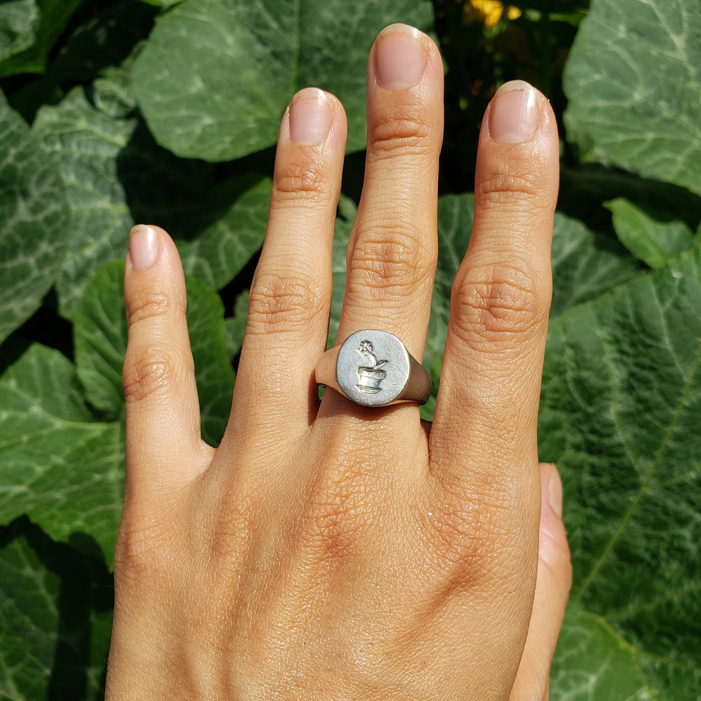 Flower pot wax seal signet ring