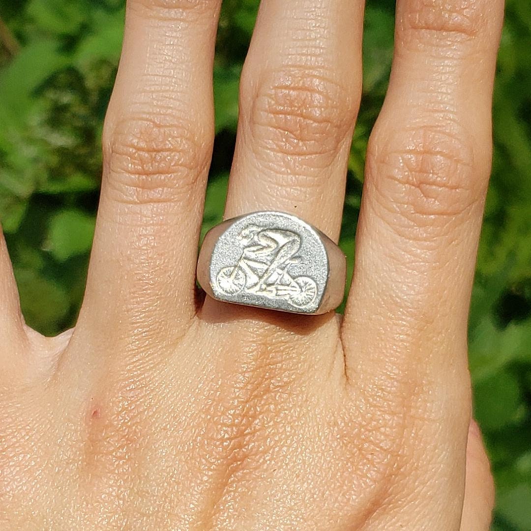 Bicyclist wax seal signet ring