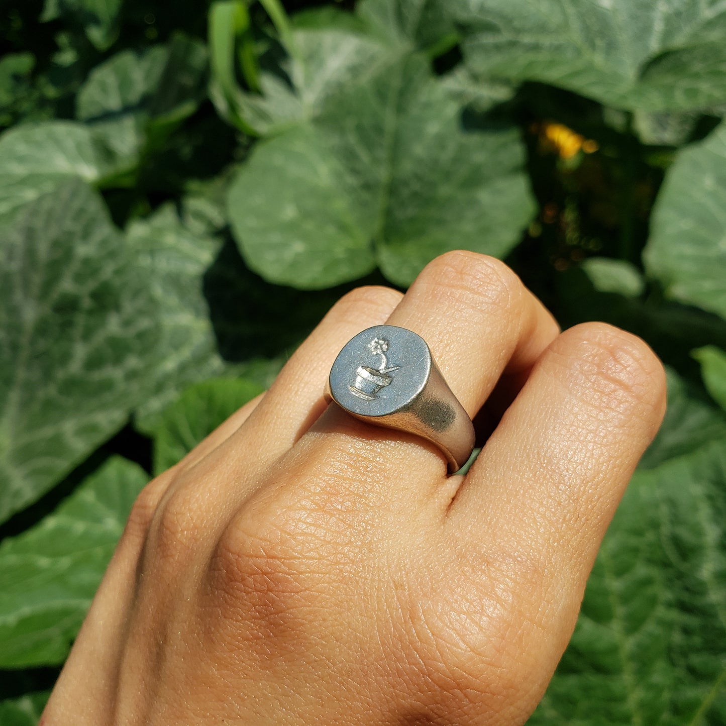 Flower pot wax seal signet ring