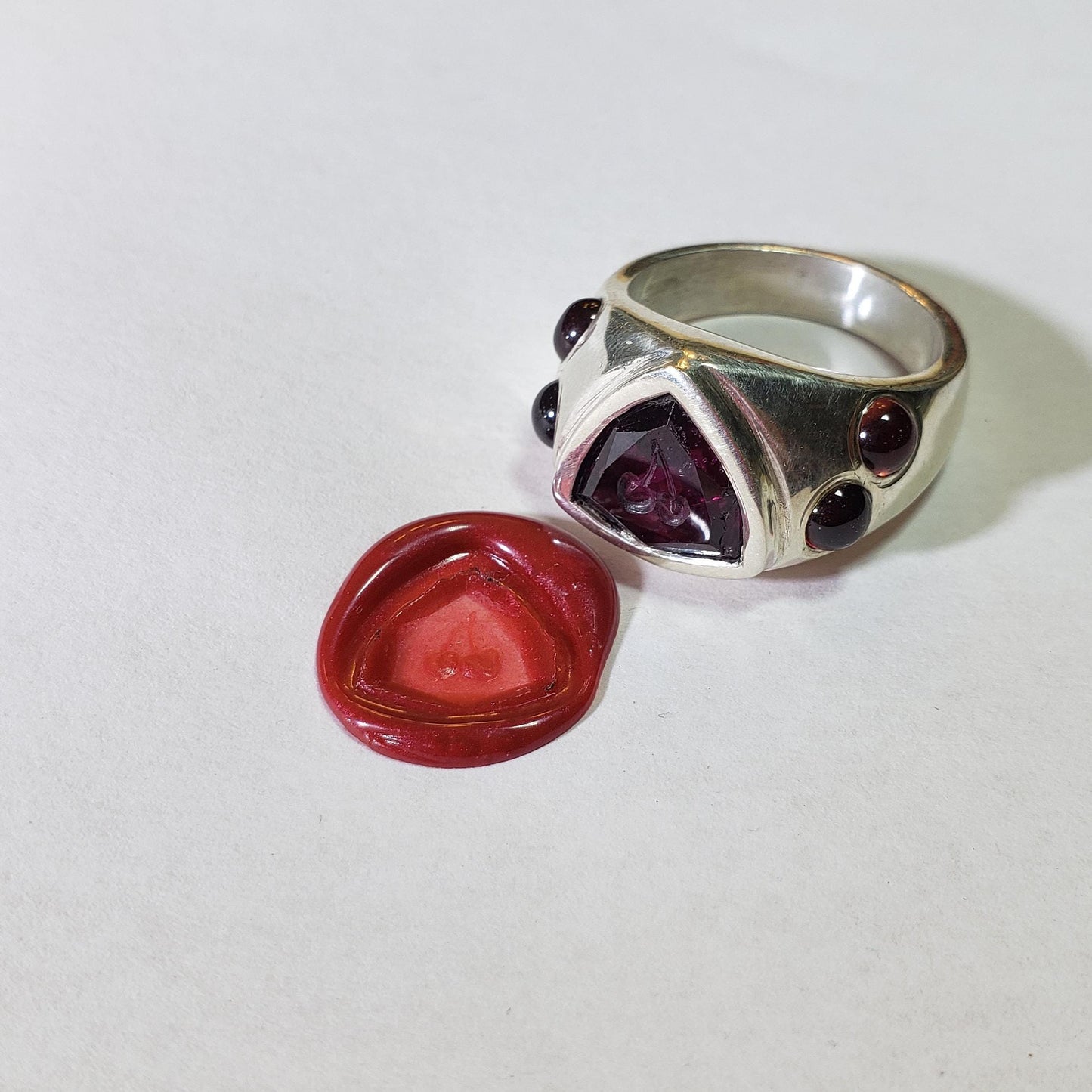 Cherry intaglio garnet silver ring