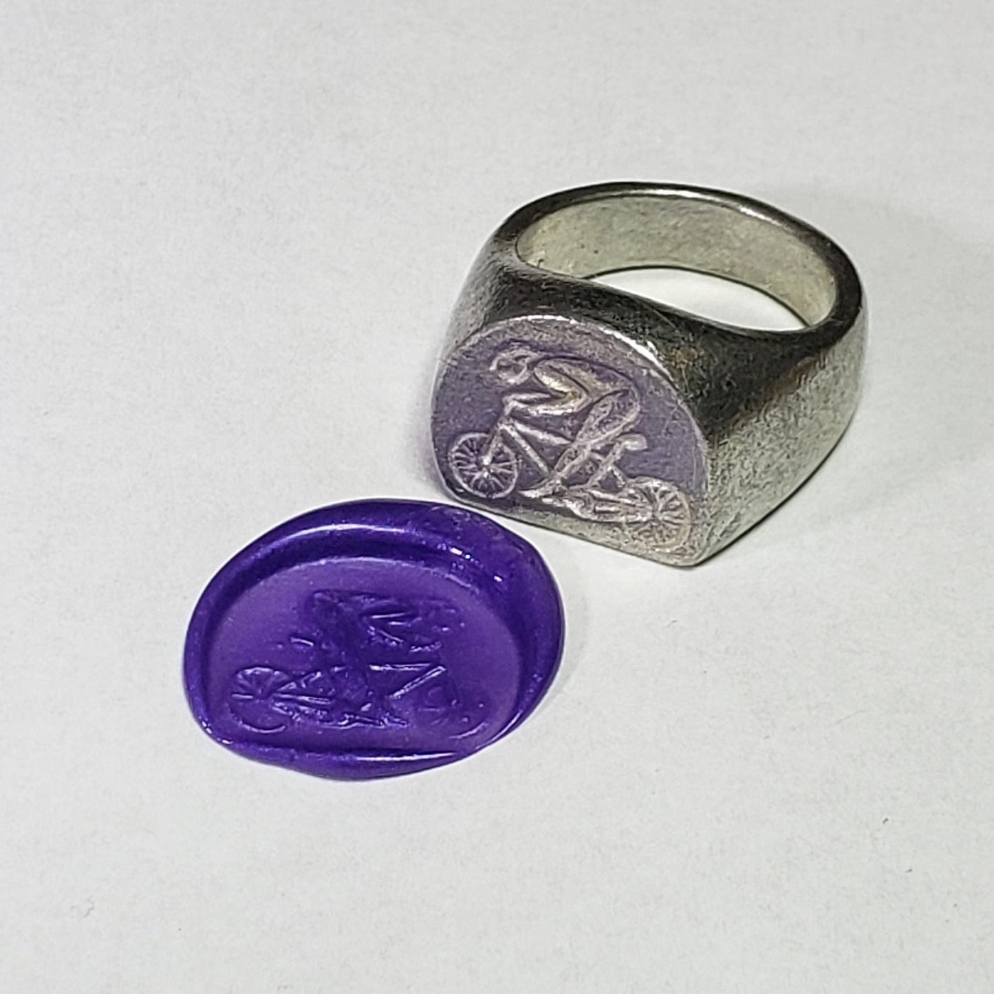 Bicyclist wax seal signet ring