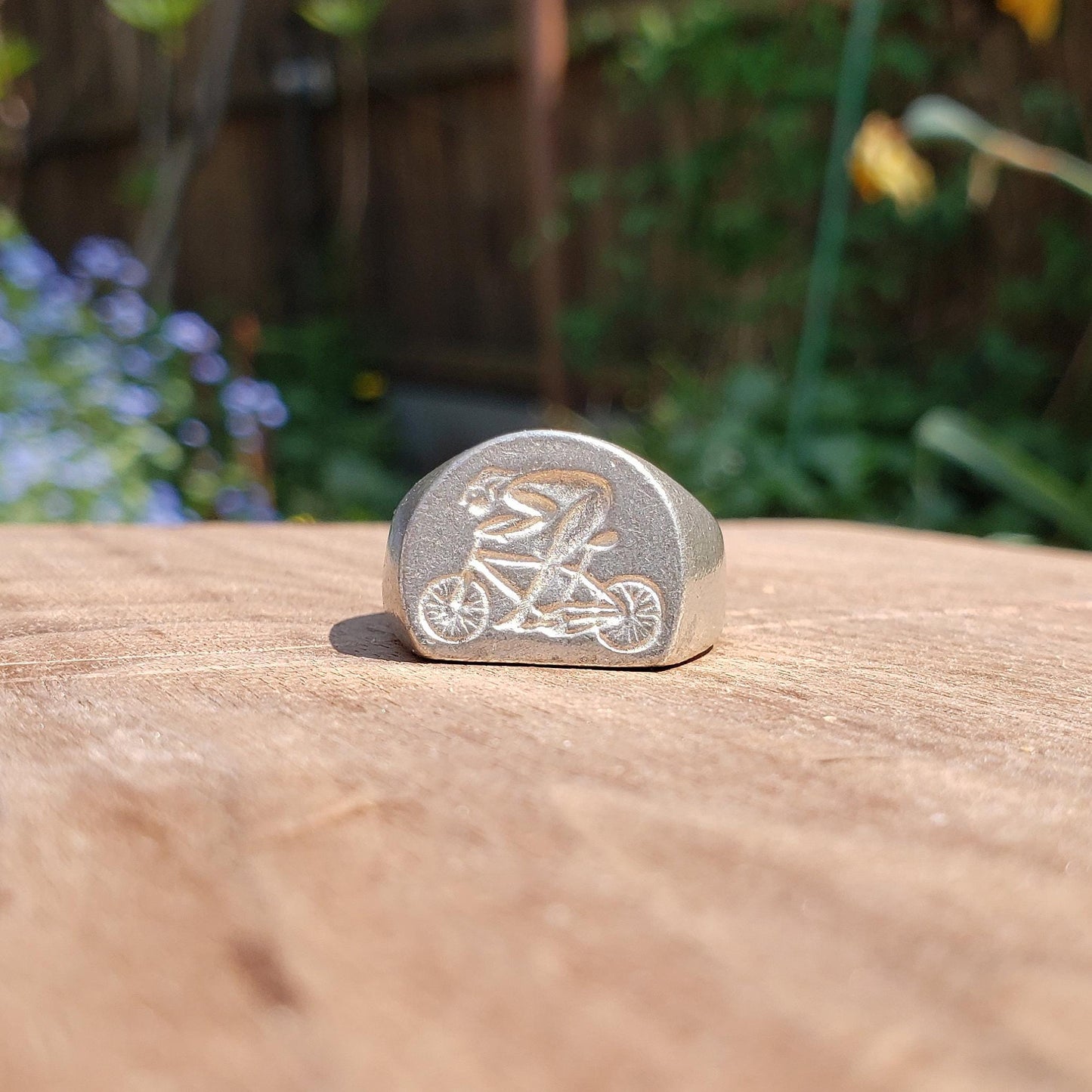 Bicyclist wax seal signet ring