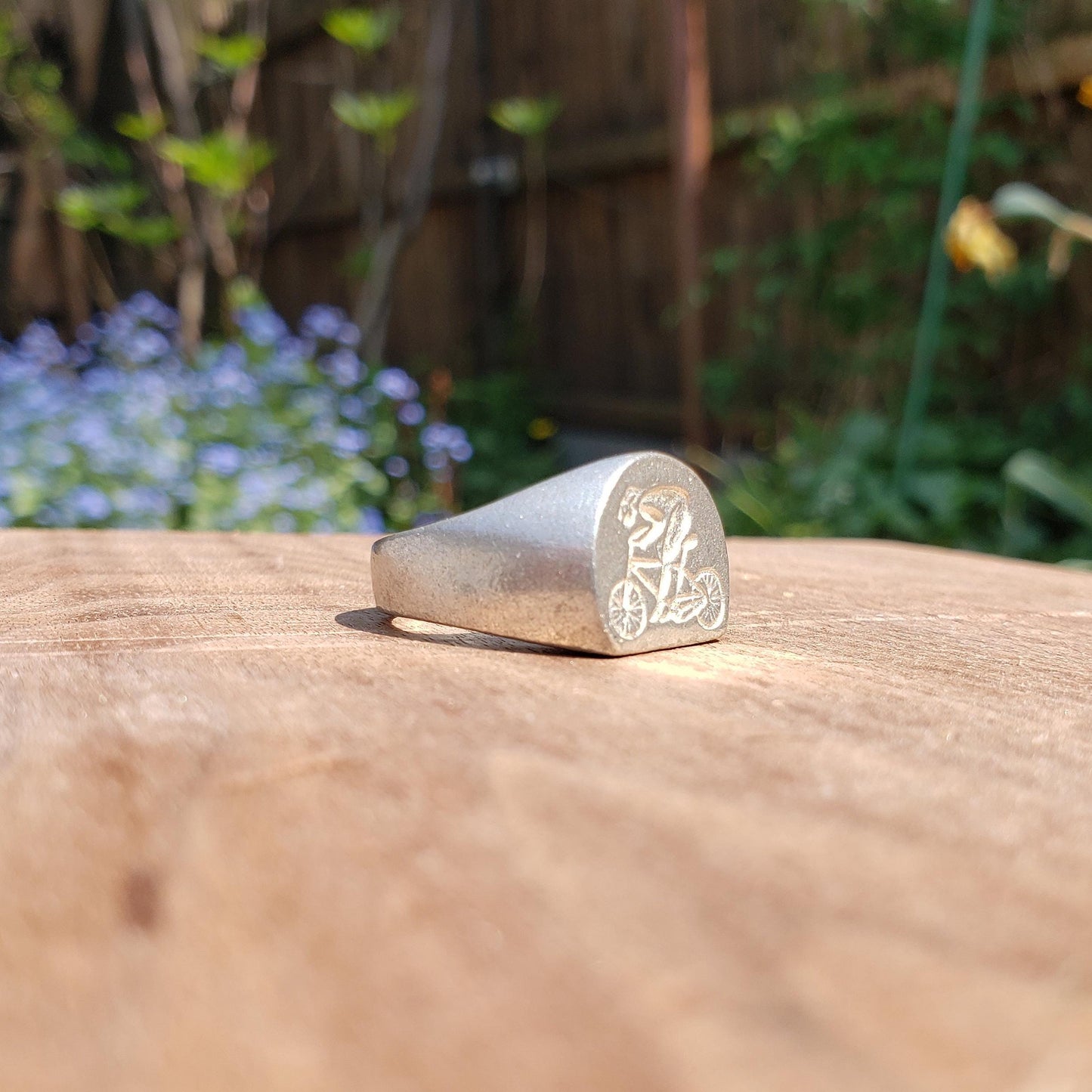 Bicyclist wax seal signet ring