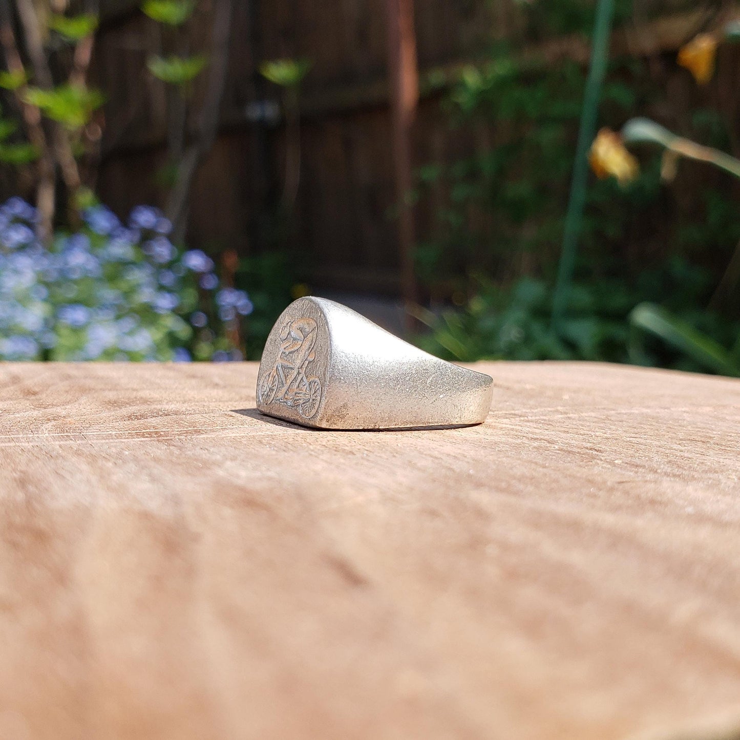 Bicyclist wax seal signet ring