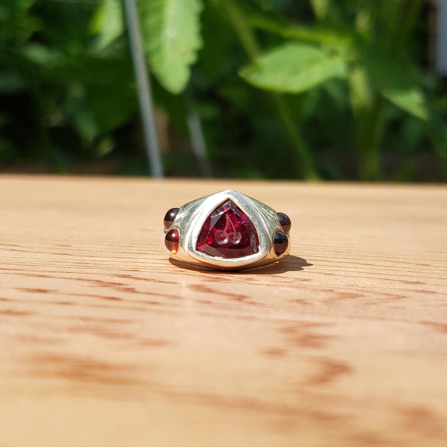 Cherry intaglio garnet silver ring