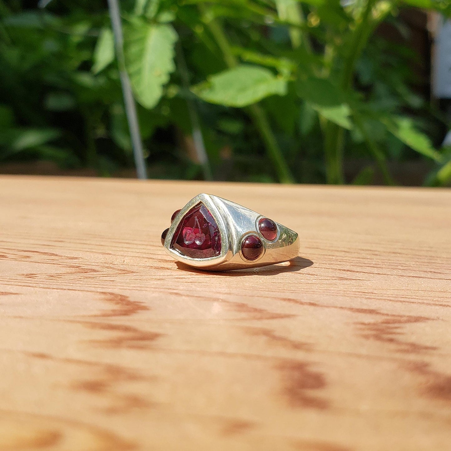 Cherry intaglio garnet silver ring