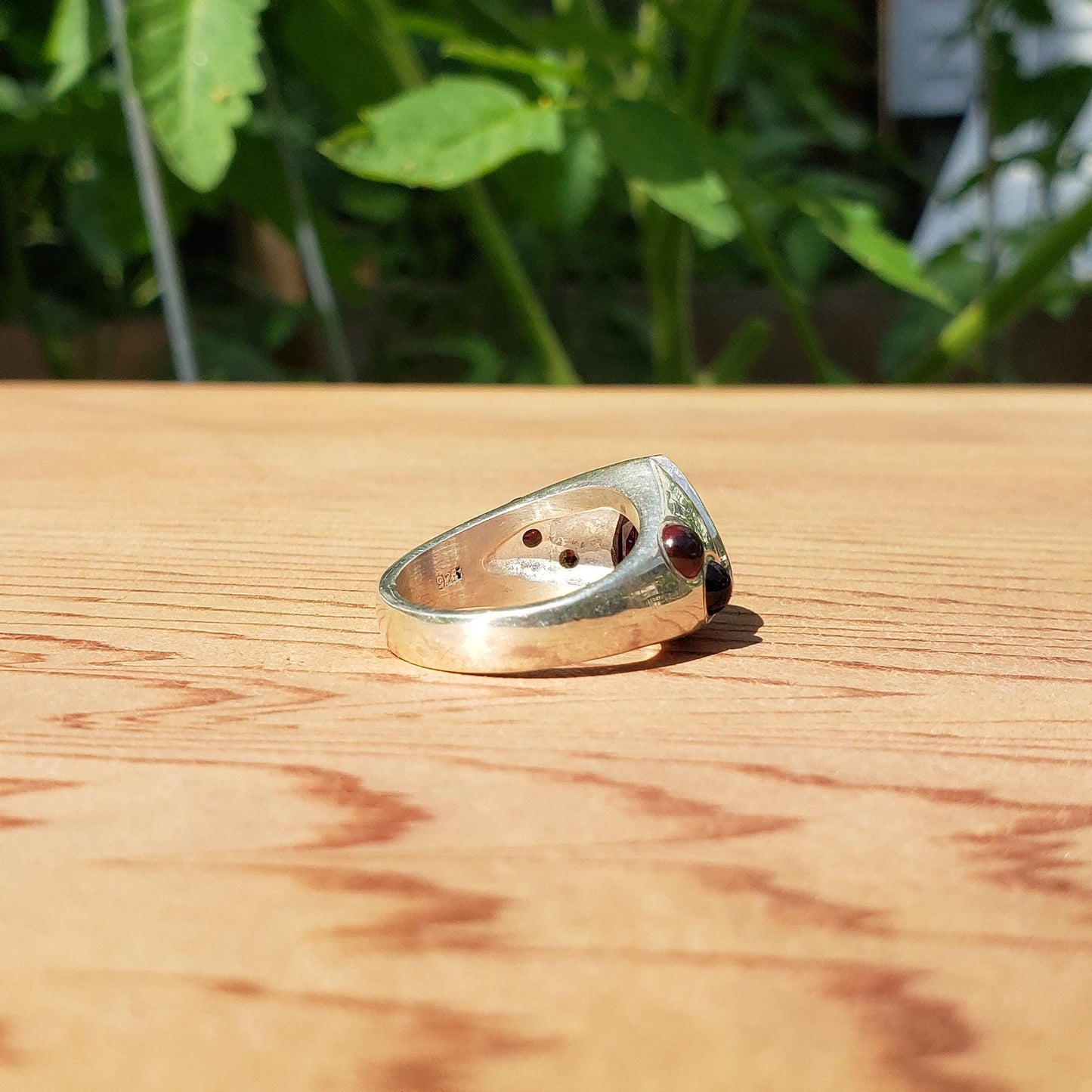 Cherry intaglio garnet silver ring