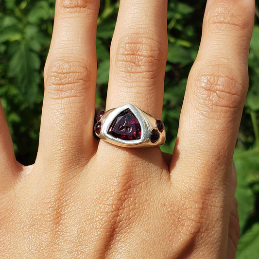 Cherry intaglio garnet silver ring