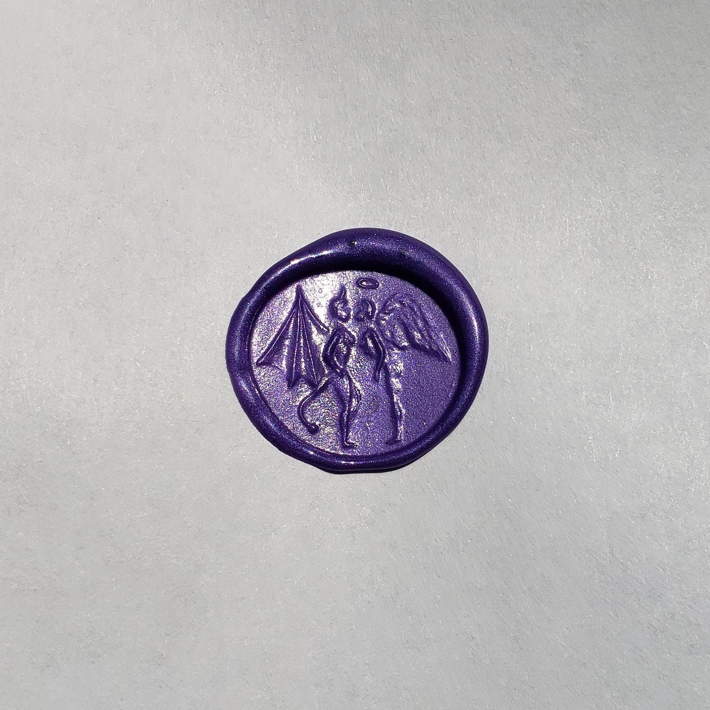 Angel and devil kiss wax seal signet ring