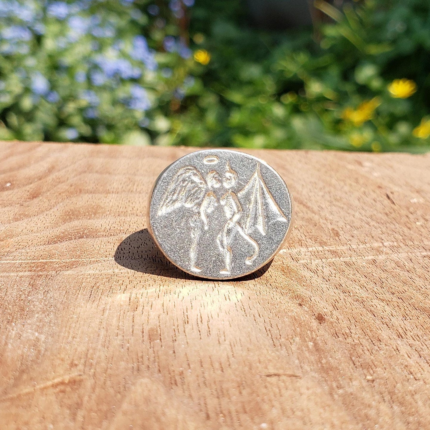 Angel and devil kiss wax seal signet ring