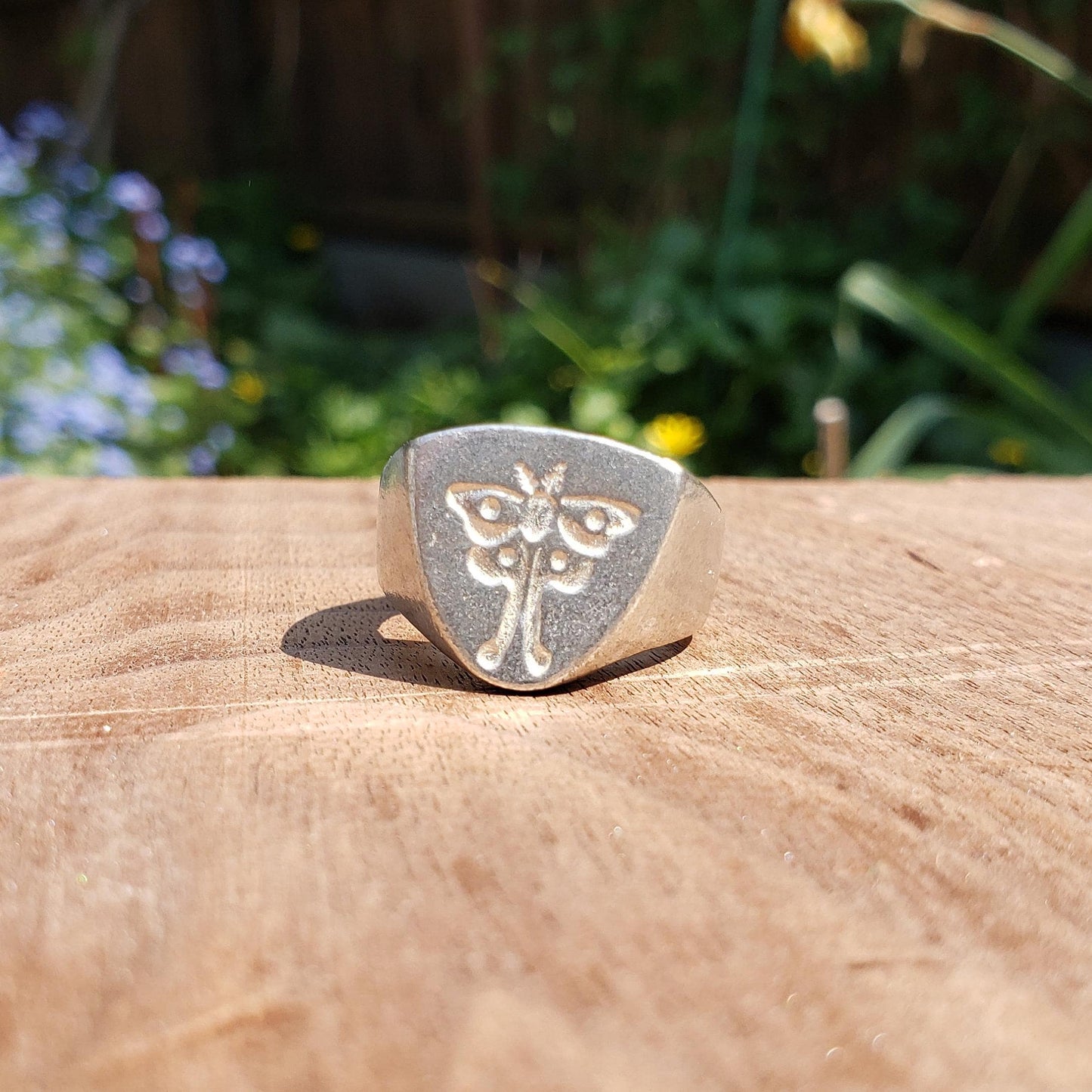 Luna moth wax seal signet ring