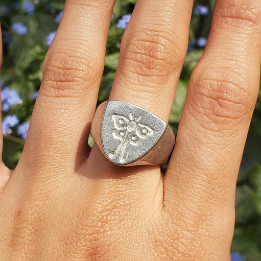 Luna moth wax seal signet ring