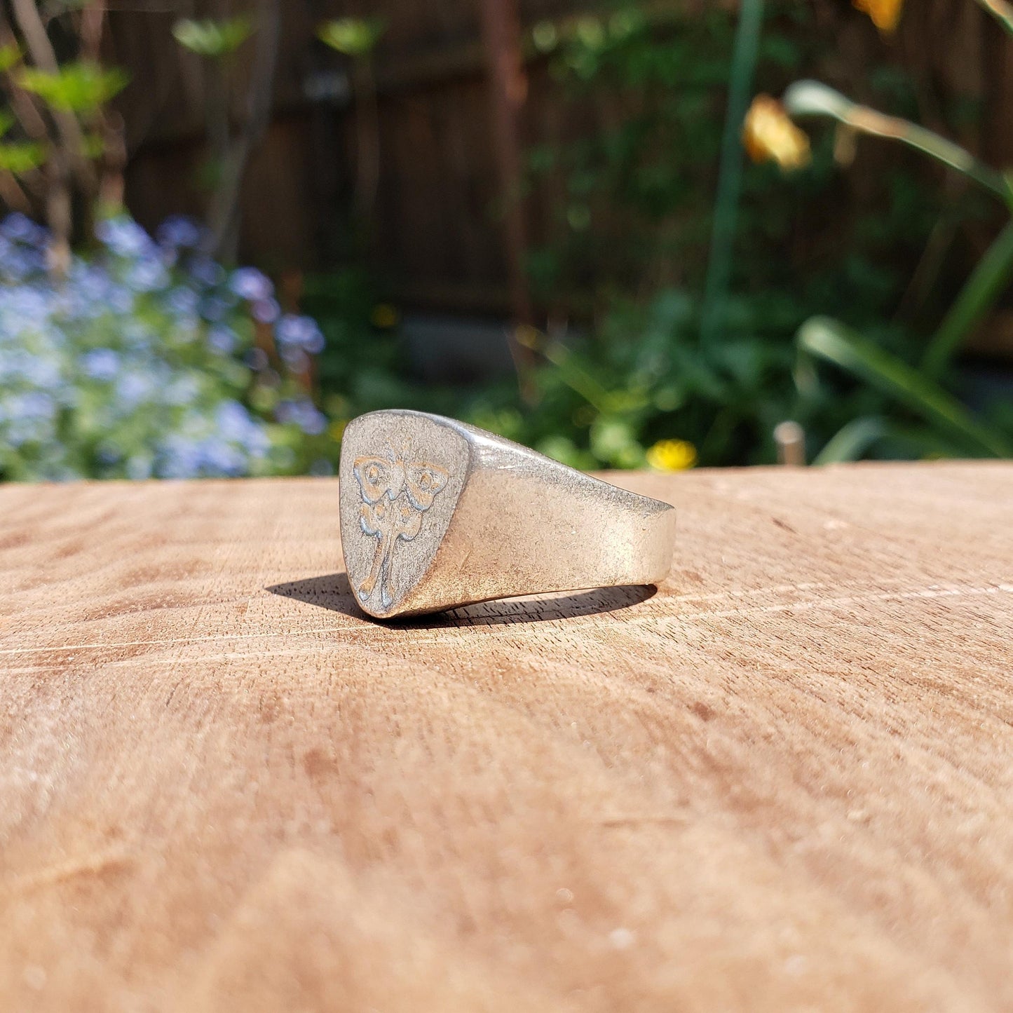 Luna moth wax seal signet ring