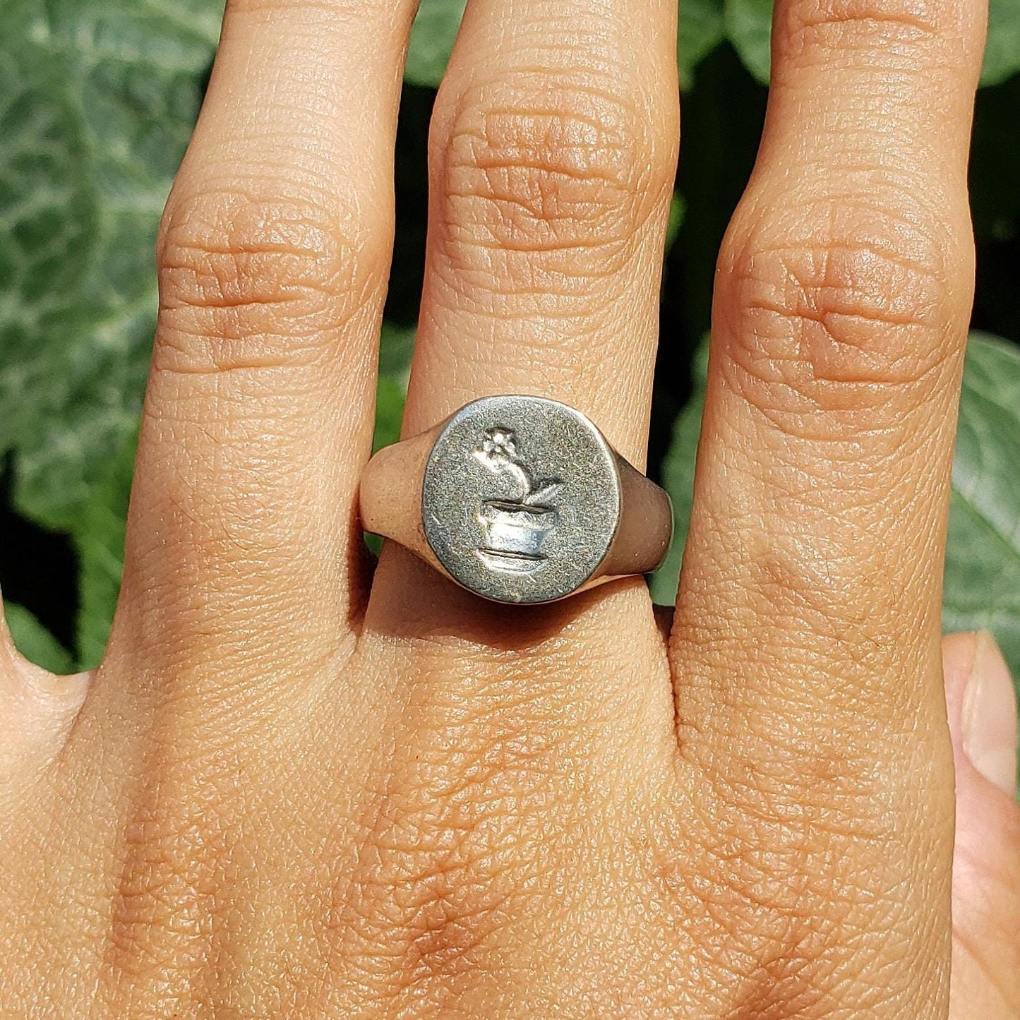 Flower pot wax seal signet ring