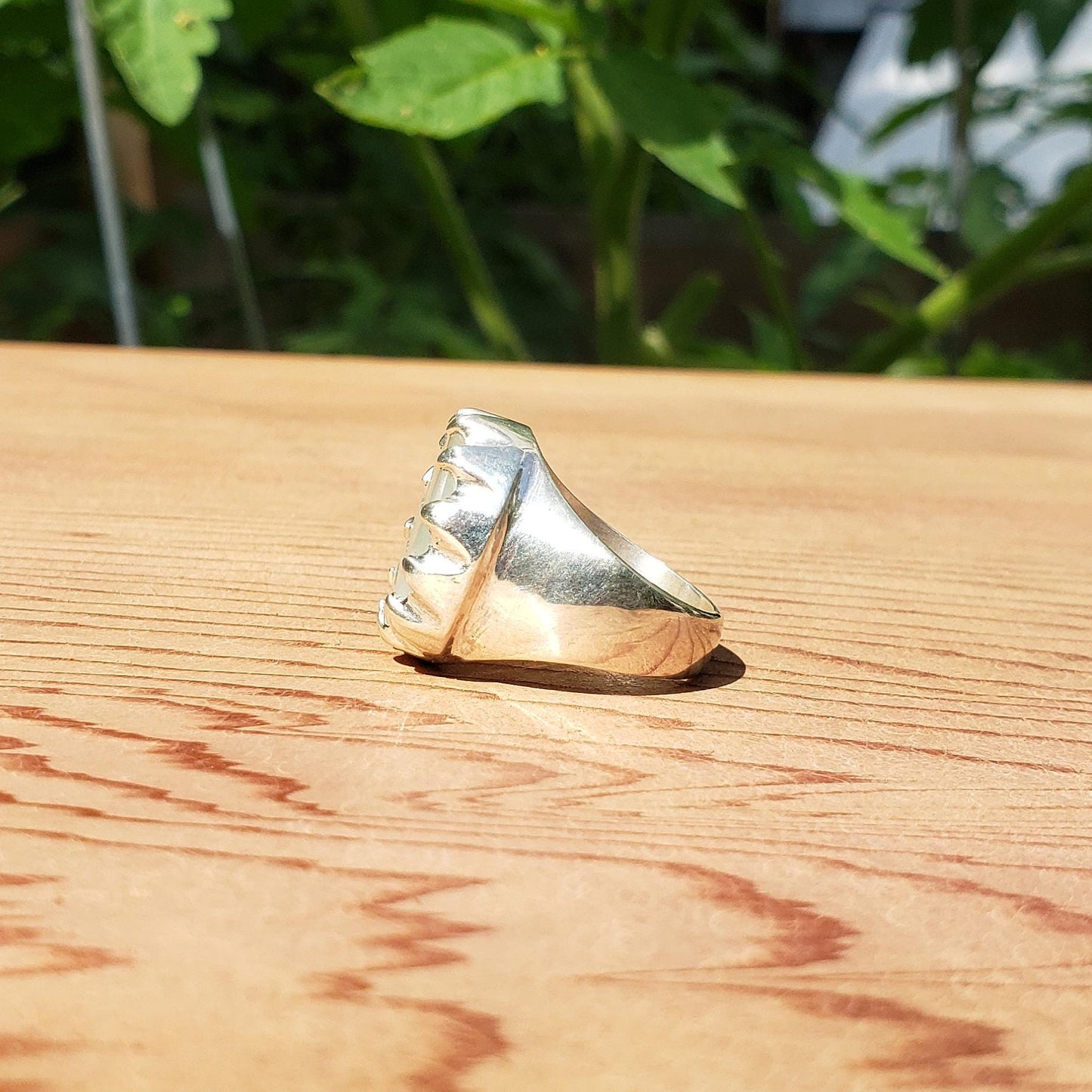 Jade birdcage silver ring