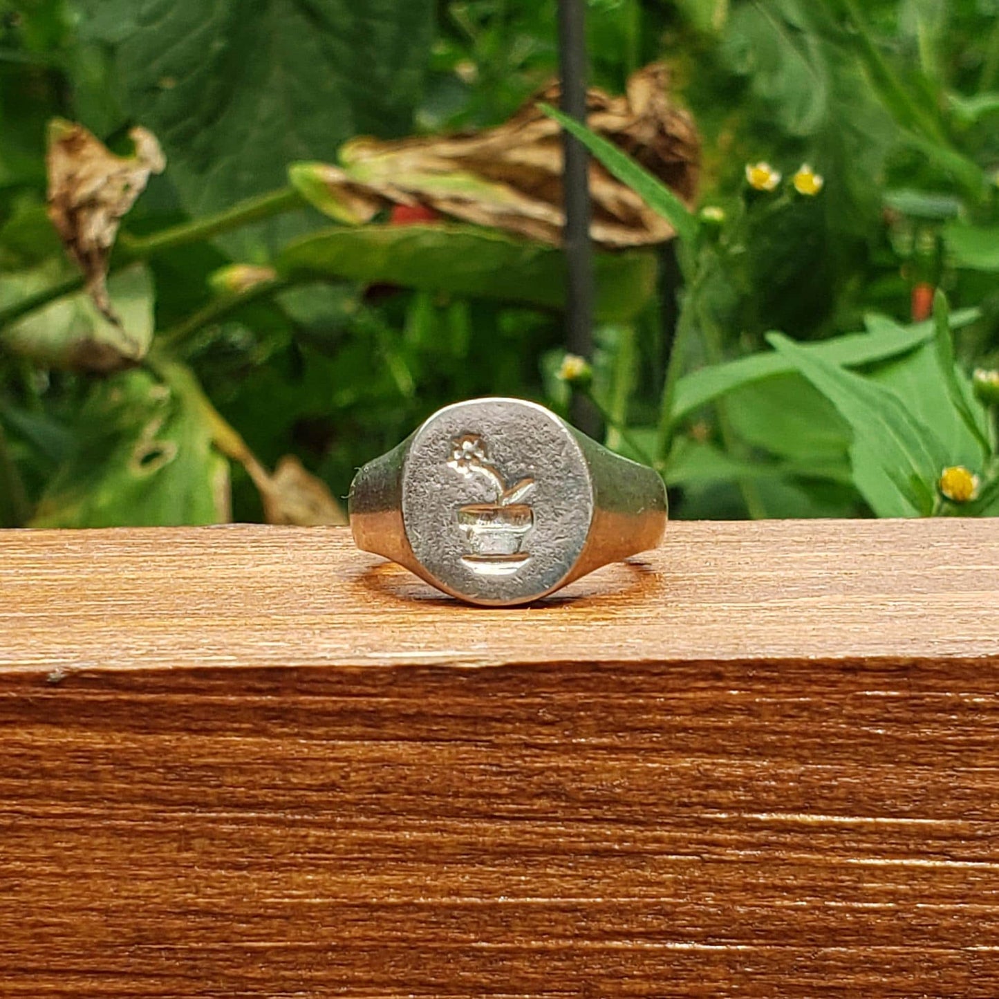 Flower pot wax seal signet ring