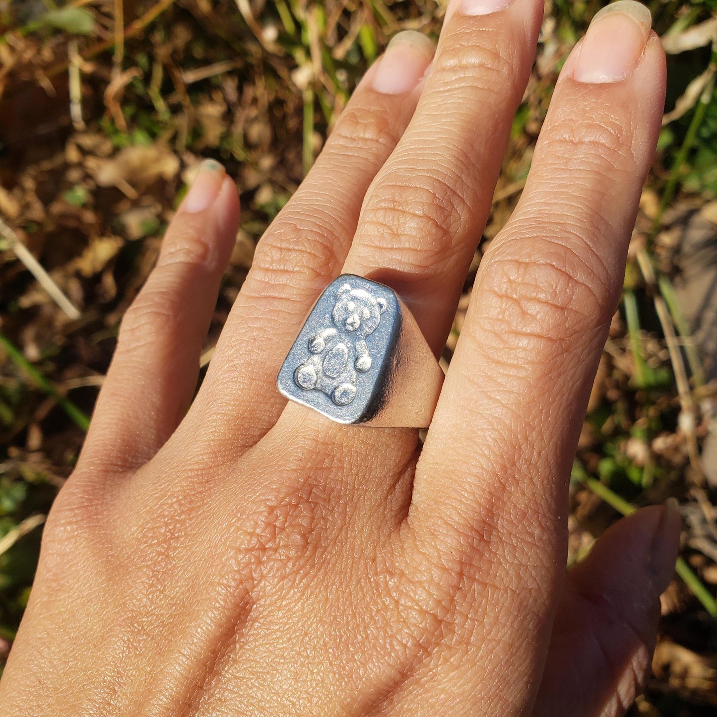 Teddy bear wax seal signet ring